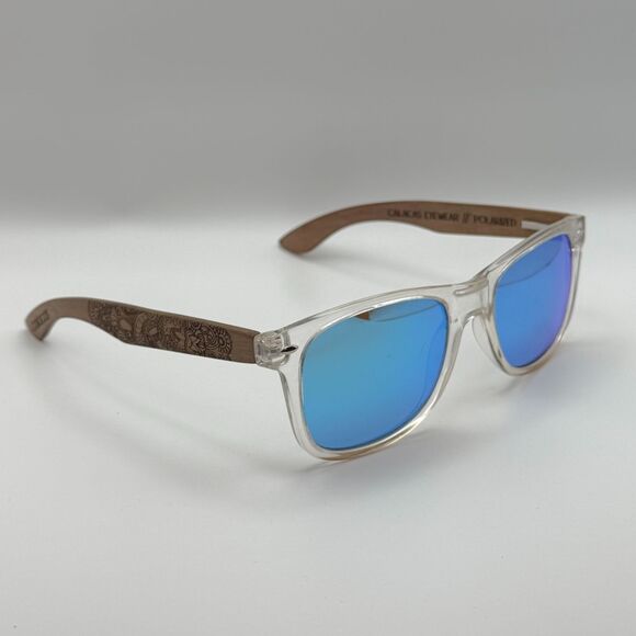 Calacas Other - Calacas Eyewear Polarized Sunglasses Blue Lenses Clear & Wood Frame